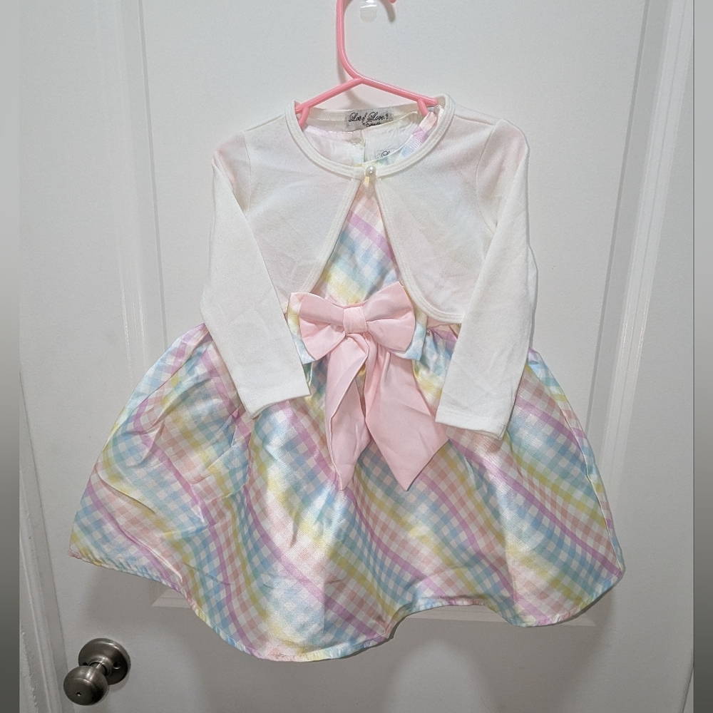Baby Girl's Pastel Plaid Dress with Pink Bow Size 2T